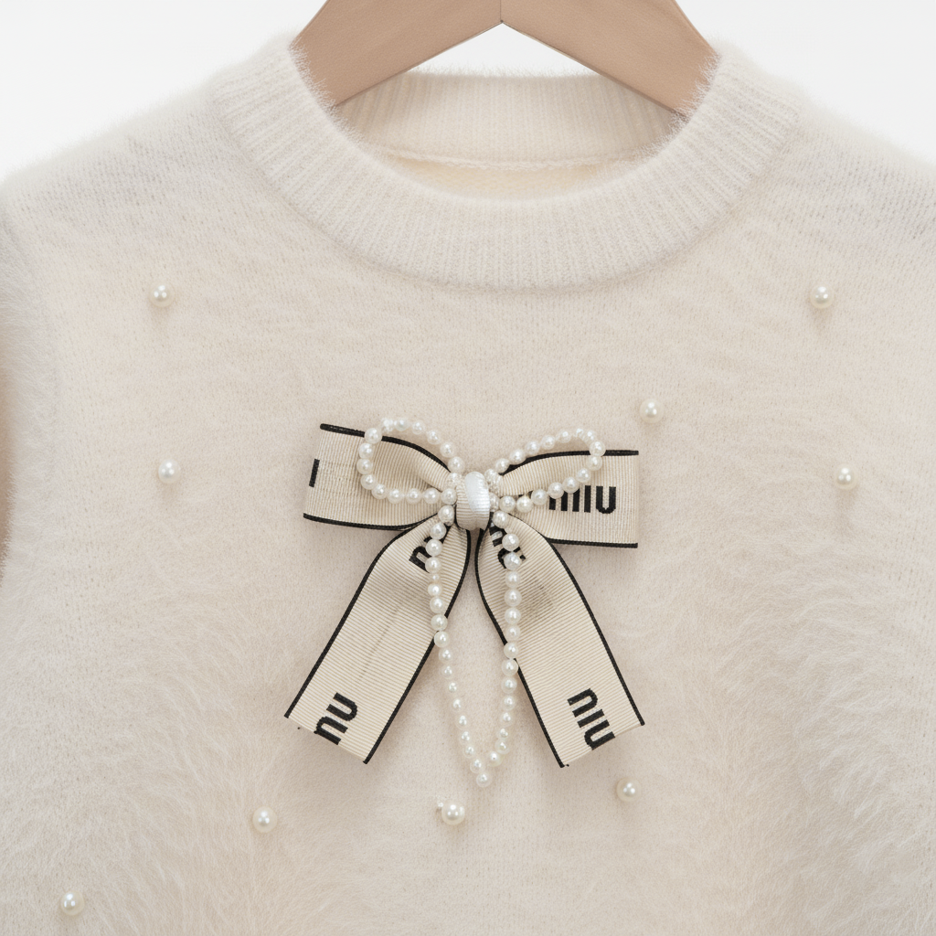 Girls Pearl Bow Sweater & Flare Pants 2‑Piece Set