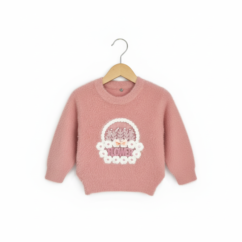 Girls Imported Pink Fuzzy Knit Sweater