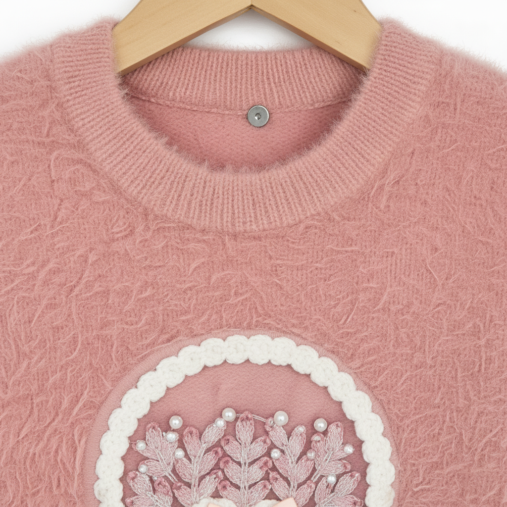 Girls Imported Pink Fuzzy Knit Sweater