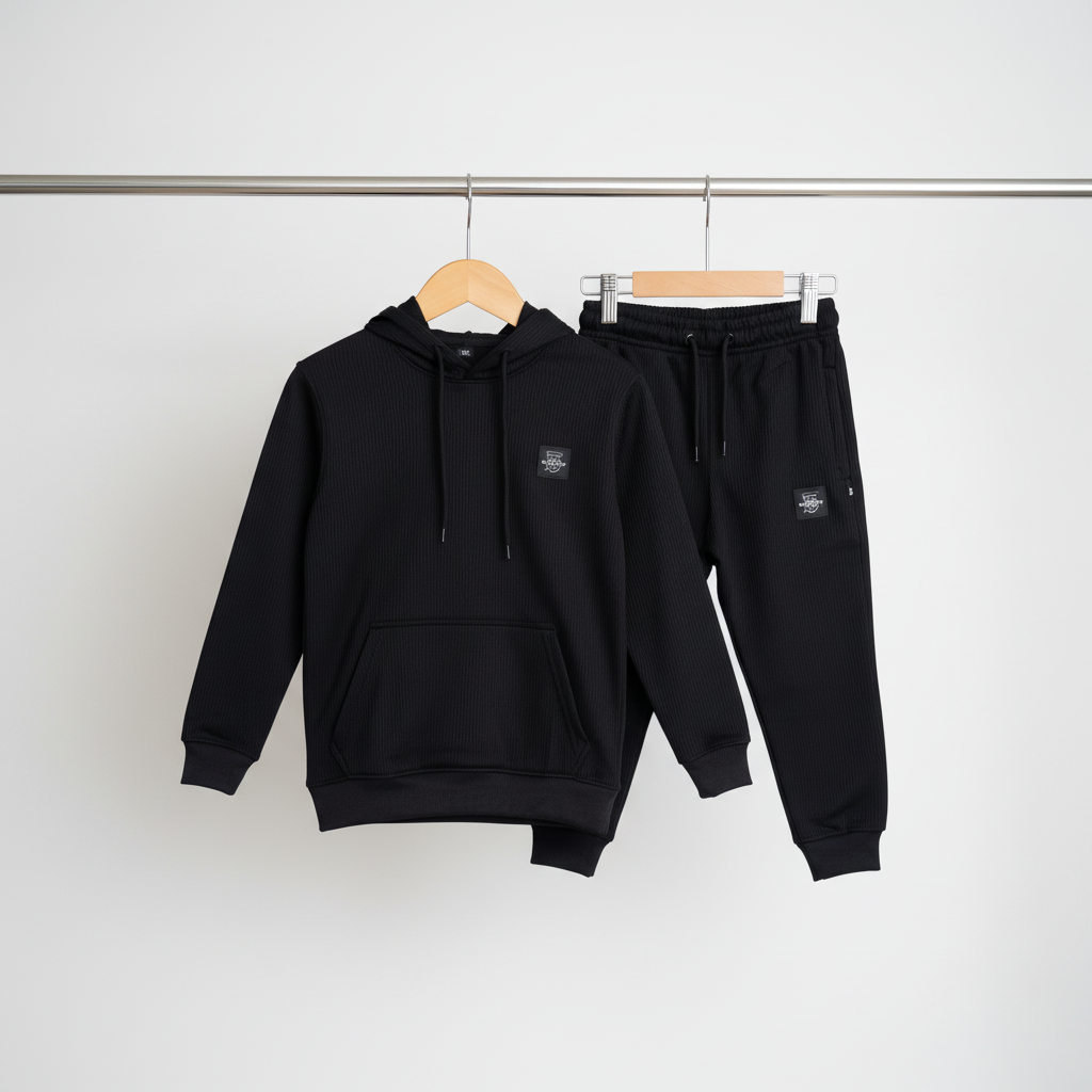 Unisex Kids Black Hoodie & Joggers Tracksuit