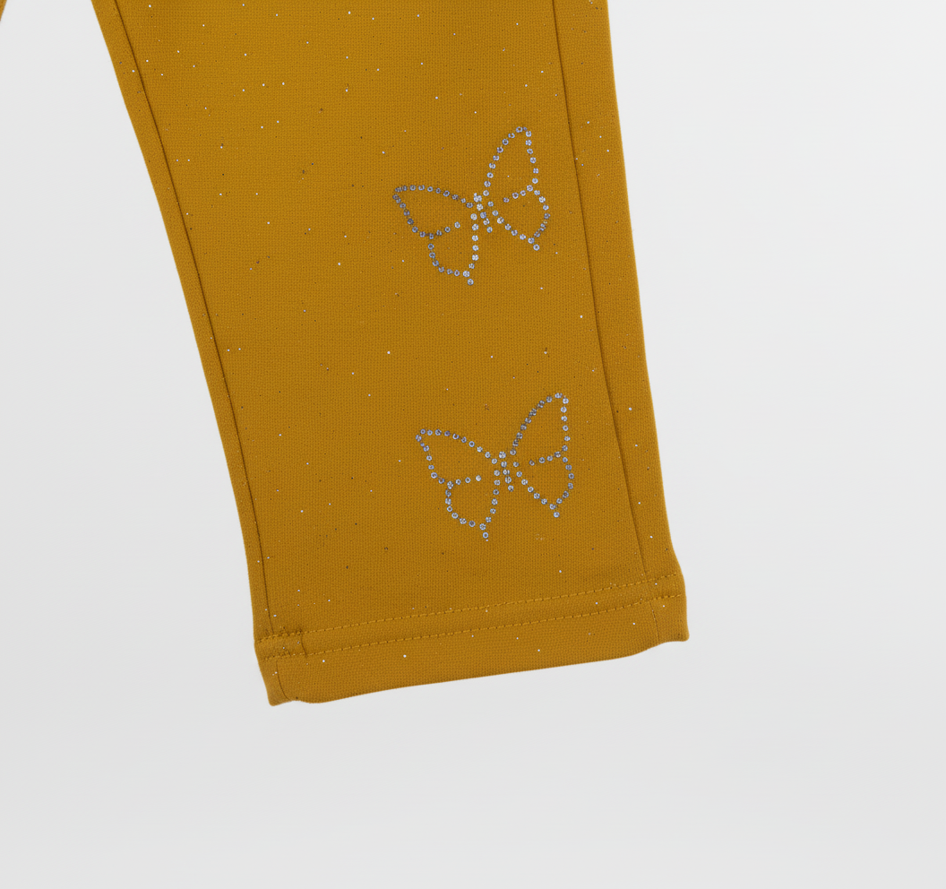 Girls Mustard 3‑Piece Butterfly Set – Cropped Sweatshirt