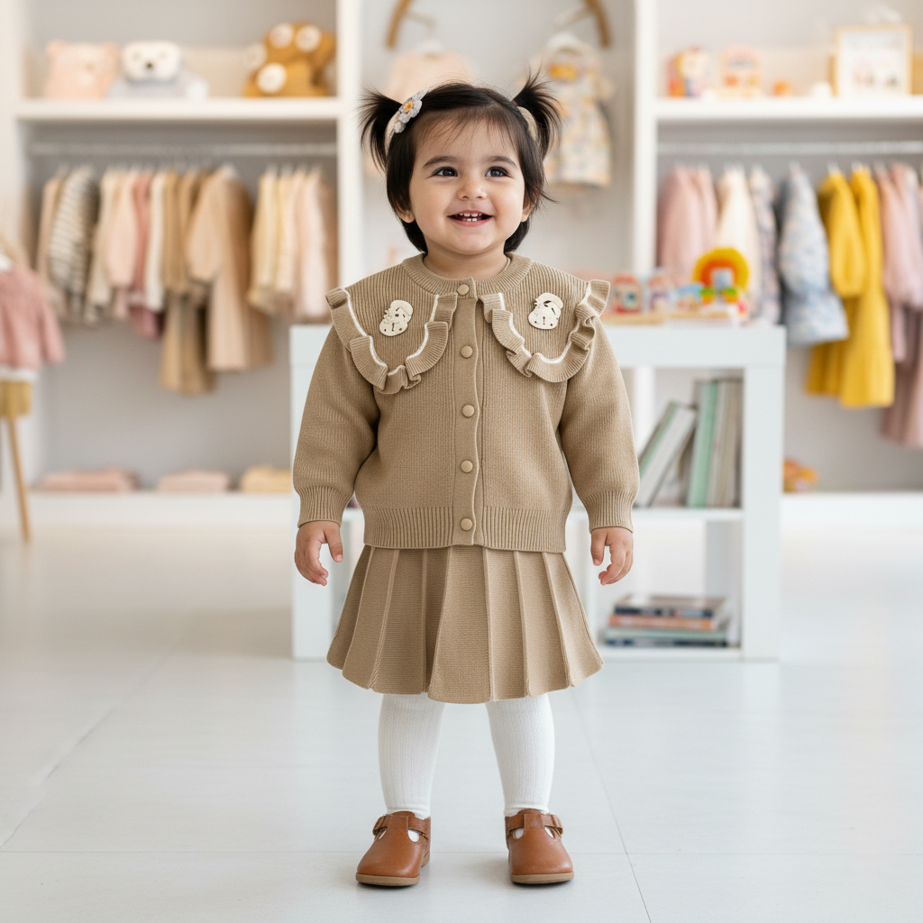 Girls Knit Sweater Set 2-Piece Outfit Winter Warm Top & Skirt Round Neck Long Sleeve