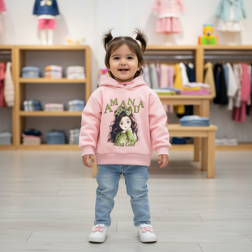Girls Imported Pink Fleece Graphic Hoodie