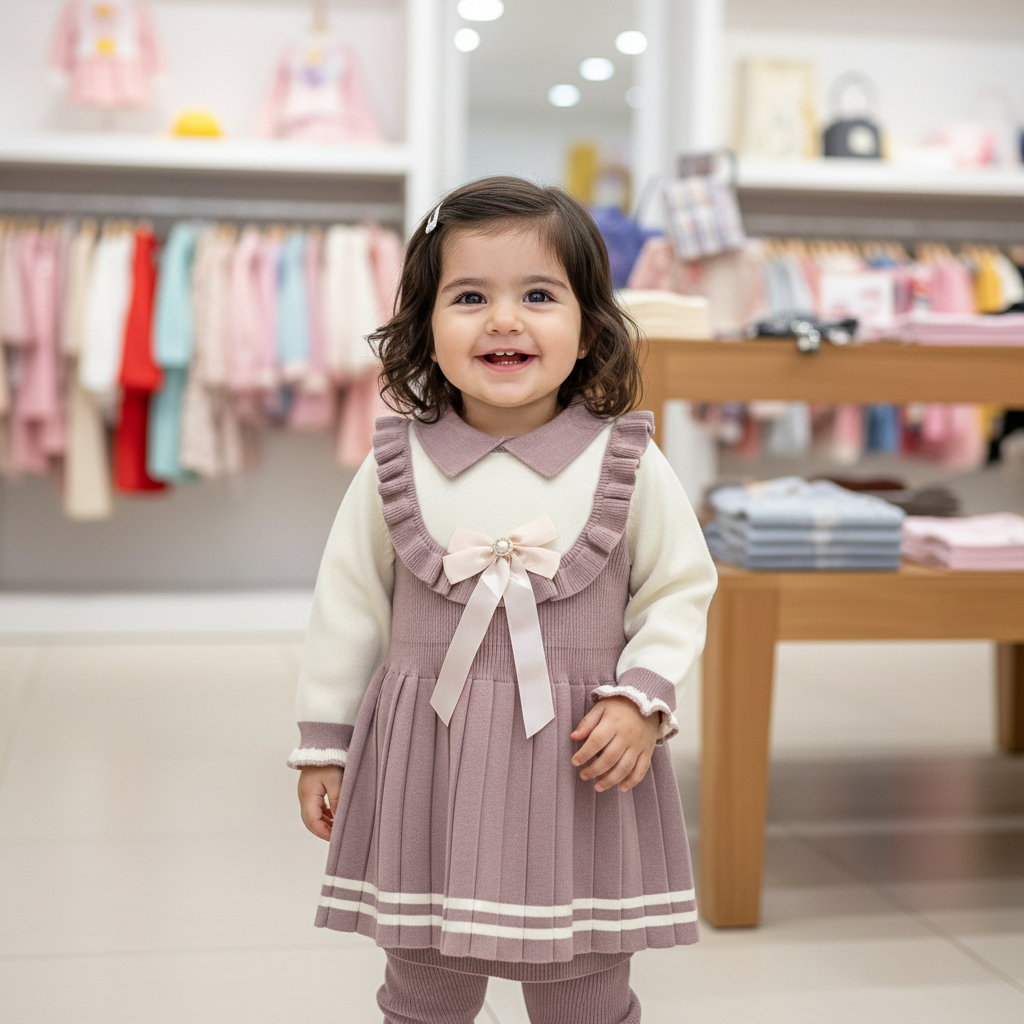 Girls Imported Mauve & Cream Knit Sweater Dress
