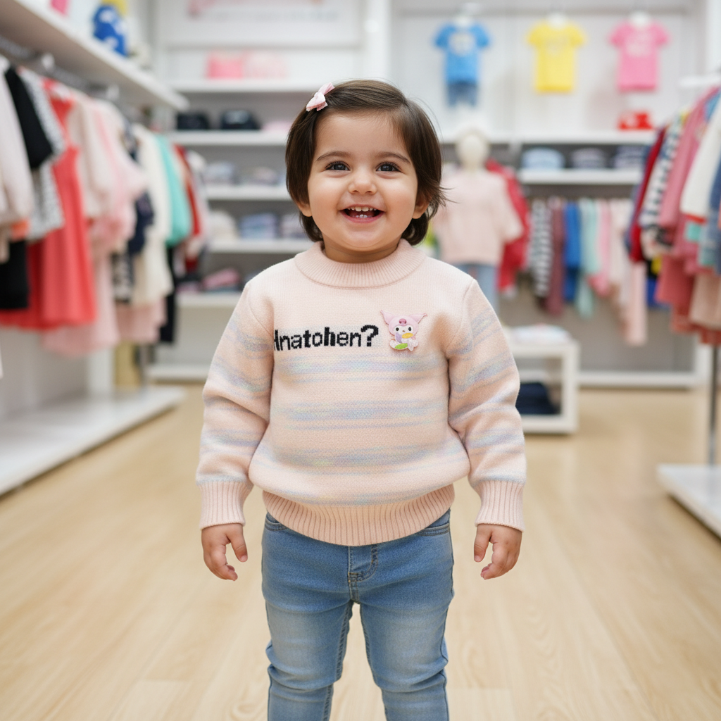 Girls Imported Pink Pastel Stripe Knit Sweater