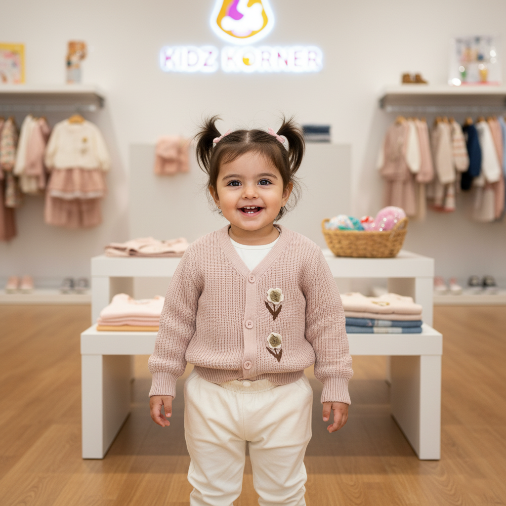 Girls Imported Blush Knit Cardigan — V‑Neck