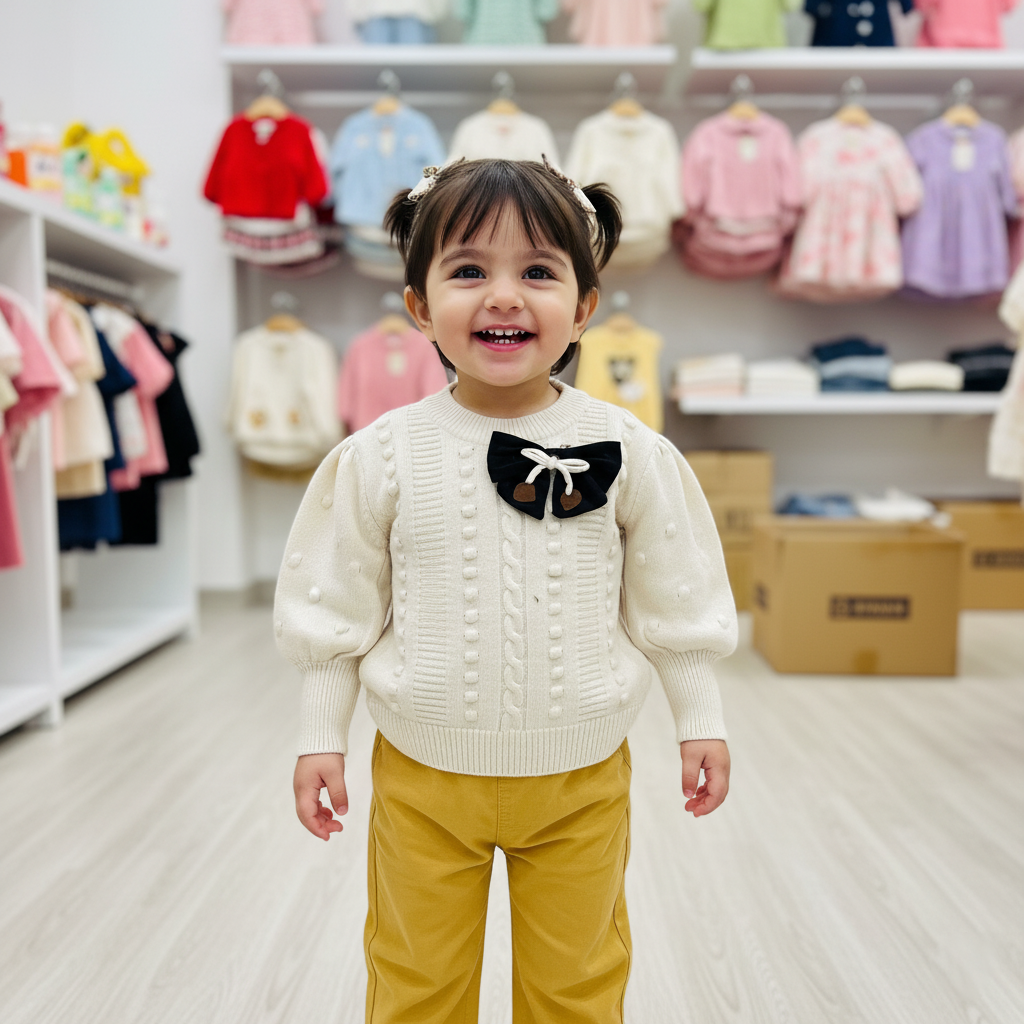 Girls Imported Ivory Cable Knit Sweater
