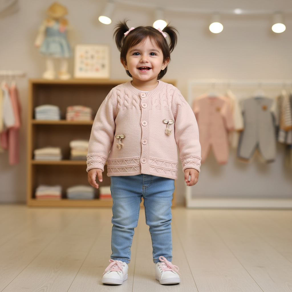 Girls Imported Blush Cable Knit Cardigan