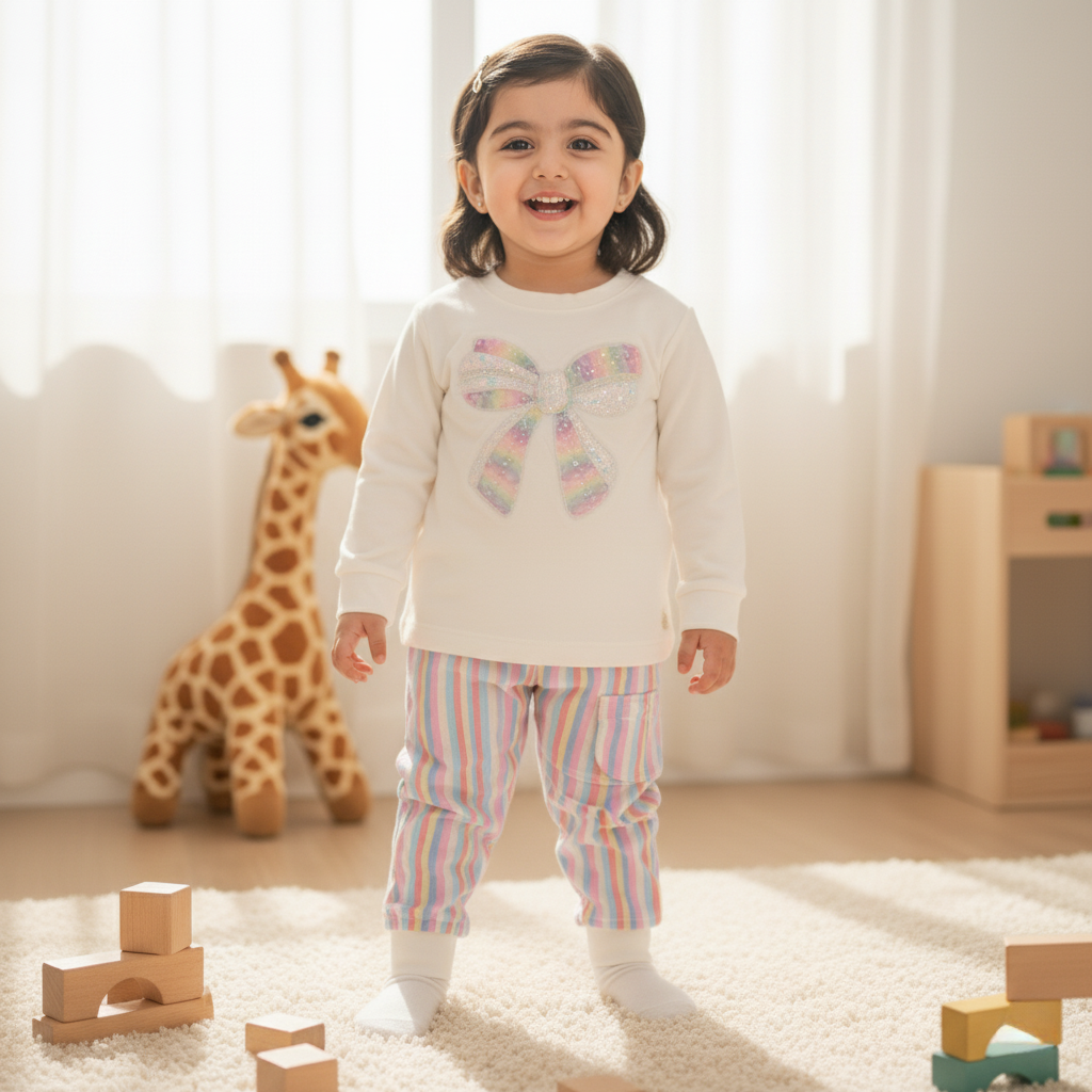 Girls Rainbow Bow 2‑Piece Set