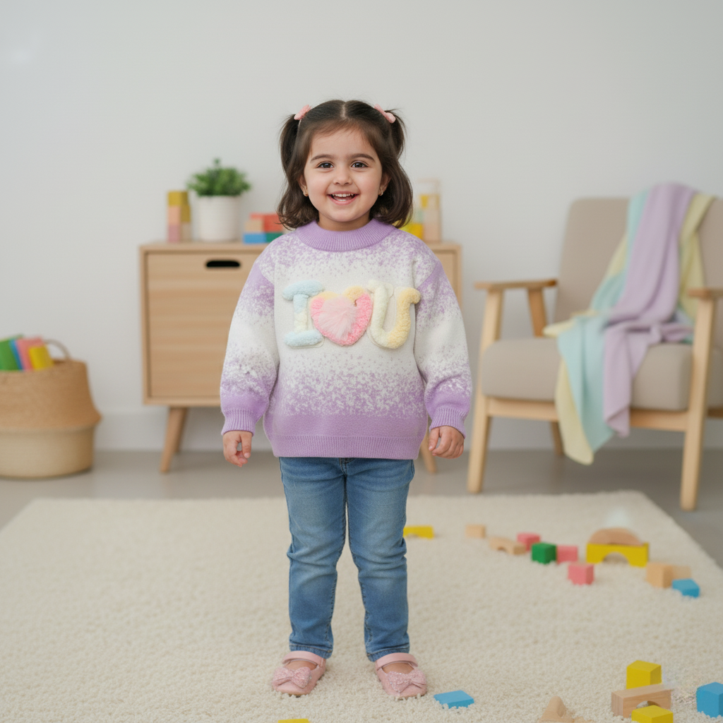 Kids Lavender Ombre “I Love U” Sweater