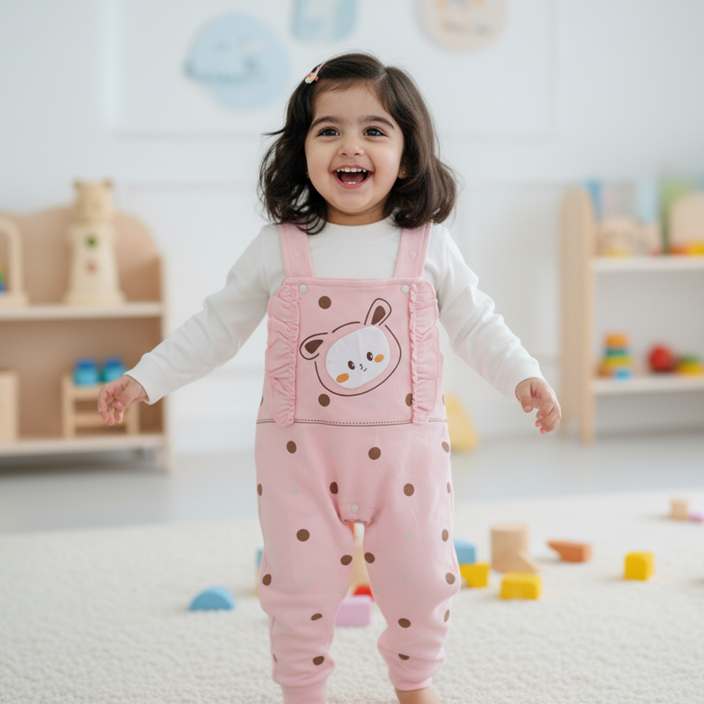 Baby Pink Polka‑Dot Romper Set – 2‑Piece