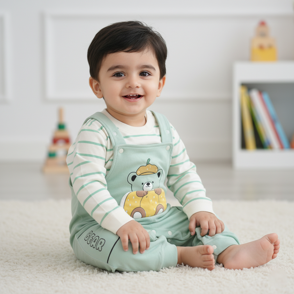 Baby Mint Bear Romper Set – 2‑Piece