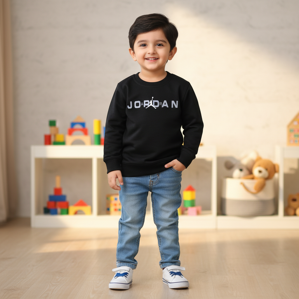 Kids Black Terry Crew Sweatshirt
