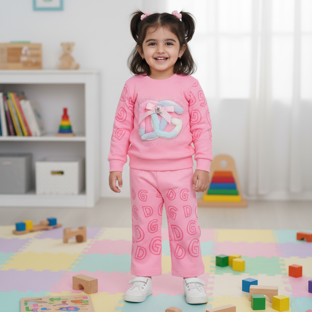 Girls Pink Sweatshirt & Pants 2‑Piece Set
