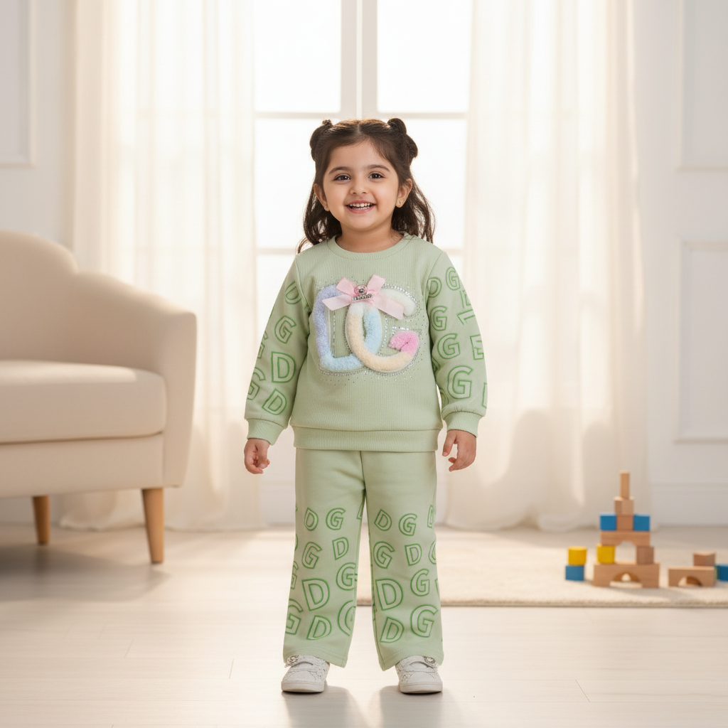 Girls Green Sweatshirt & Pants 2‑Piece Set