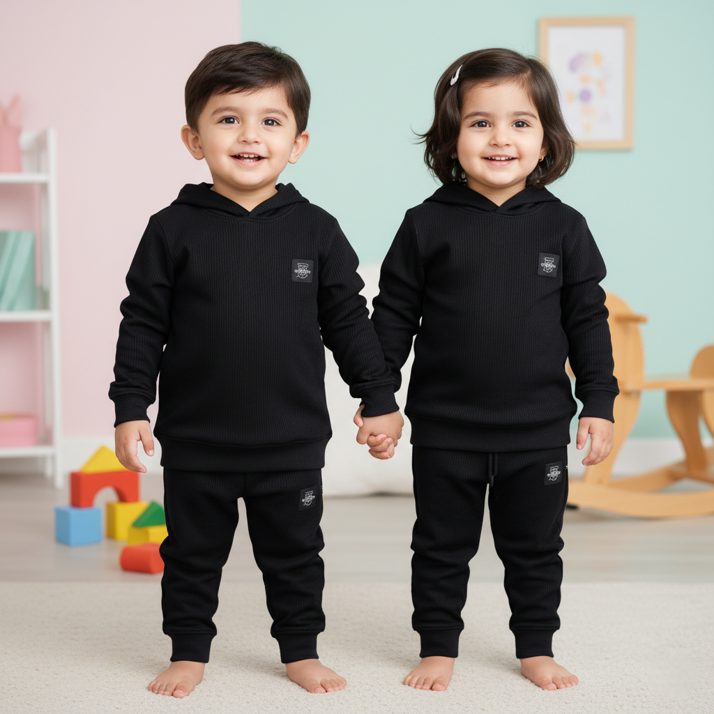 Unisex Kids Black Hoodie & Joggers Tracksuit